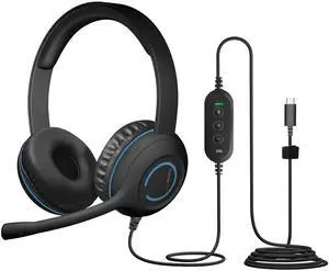 Cyber Acoustics USB-C Stereo Headset (AC-5014)  Durable, Crisp, and Clear Communication in Classrooms and at Home; in-Line Controls for Volume and Mic Mute