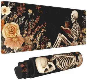 Gaming Mouse Pad Skull Art Flower Retro Non-Slip Rubber Base Extended Mousepad with Stitched Edges Keyboard Computer Laptop Mat for Gamer Desktop Office Home 31.5 x 11.8 in