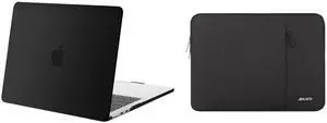 MOSISO Compatible with MacBook Air 13 inch Case 2024 2023 2022 Release M3 A3113 M2 A2681 with Touch ID, Protective Plastic Hard Shell Cover & Polyester Vertical Sleeve Case with Pocket, Black