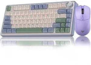 AULA Wireless Keyboard and Mouse Combo, F75 75% Mechanical Keyboards, Gasket Hot Swappable Custom Keyboard+SC580X Wireless Gaming Mouse Light Purple