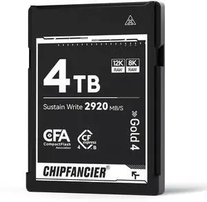 CHIPFANCIER CFexpress 4.0 Type B 4 * 968GB Memory Card Up to 3550MB/s Read 2920MB/s Write-Raw 8K Video Recording Compatible with Nikon D5/D6/Z7/Z9 Panasonic Canon EOS DJ for Photographers Black