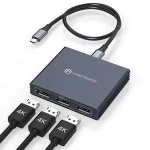 XPTSFDU USB C to DisplayPort Splitter 4K@60Hz DisplayPort MST Hub for Triple Monitors with 100W PD Supports Extended Mirror Mode (Mac OS Only Mirror) Compatible with Thunderbolt 3/4/5 Laptops Windows