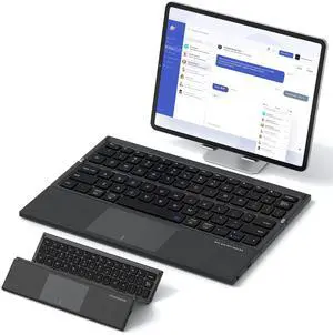 Foldable Bluetooth Keyboard with Touchpad - Sync up to 3 Devices Full Size Folding Portable Keyboard with Trackpad for Travel and Business, Use for iPad iPhone Android Smartphone Mac Tablet Laptop PC