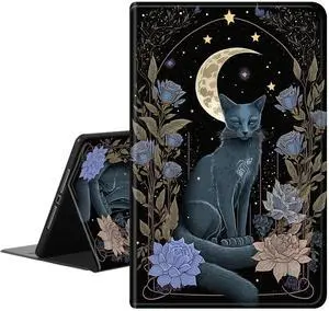 RAUEDWDJS Case for Amazon Fire HD 10 Tablet (9th/7th/5th Generation,2019/2017/2015 Release),PU Leather Slim Standing Smart Cover Case with Auto Sleep/Wake,Witchy Cat Moon