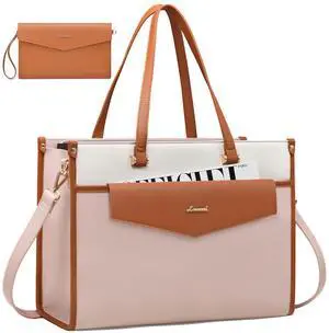 LOVEVOOK Laptop Bag for Women, 15.6'' Laptop Tote Purse 2-in-1 Professional Work Bag Business Briefcase with Clutch Purse, Waterproof Leather Computer Handbag for Teacher Office Travel