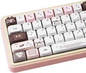 TIMSEKER White Pink FOA Profile Keycap Custom, Five Sided Dye Sub PBT Key Cap Set for Cherry MX Switches ISO ANSI Layout Mechanical Gaming Keyboard, 145 Keys Cute Kawaii Round Keycap