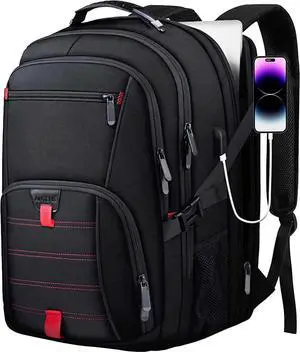 Extra Large Travel Laptop Backpack, 17.3 Inch Carry on Backpack for Men Women with USB Port, 50L Anti Theft Water Resistant College Bussiness TSA Airline Approved Work Computer Backpack, Black