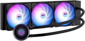 darkFlash DNA360A AIO CPU Liquid Cooler, High-Performance Pump, ARGB Sync, PWM Fans, with Customizable darkFlash Logo Display, Compatible with Intel 1851/1700, AMD AM4/AM5 (Black, 360mm AIO)