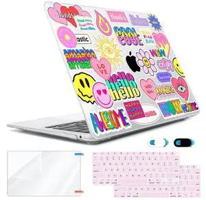 HOHAIYOO Compatible with MacBook Air 13 inch Case 2022 2021 2020-2018 Release M1 A2337 A2179 A1932 with Touch ID, Hard Print Case + Keyboard Cover + Webcam Cover + Screen Protector, Trendy Patches