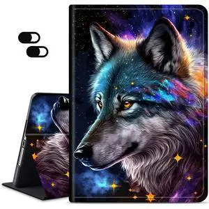 Dikoer Case for All-New Amazon Kindle Fire HD 10 & 10 Plus Tablet (11th/13th Generation, 2021/2023), Slim Adjustable Stand Back Shell Protection Smart Cover for Fire HD 10.1 Inch Tablet, Moon Wolf