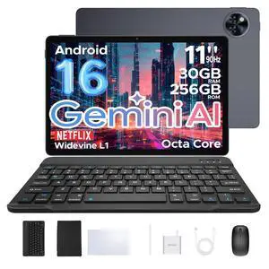 DOOGEE U11 Pro Android 16 Tablet, 11 inch Tablet, 30GB+256GB/2TB TF,8580mAh,Octa-Core,90Hz Display,1080P,5G WiFi,Widevine L1,BT5.0,13MP+5MP, Face ID/OTG with Pen, Keyboard, Mouse&Case