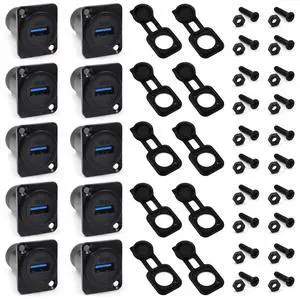 Itvexeme 10PCS USB 3.0 Panel Mount Connector, IP67 USB Pass Through Connector, Female to Female Socket for Audio Video Data Transfer/Charging with Weatherproof Dust Cap