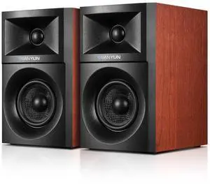 Sanyun SW203 4.0 Computer Speakers - 60W 4-Way DSP Control 3D Immersive Sound - 3" Carbon Fiber Woofer & 20mm Silk Dome Tweeter - 24bit DAC USB/Bluetooth 5.4/AUX - Studio-Grade Audio (Pair, Red)