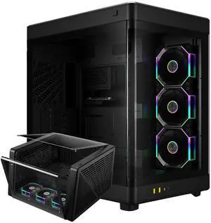 GAMDIAS NESO P1 PRO Gaming EATX Full Tower Computer PC Case, Dual Chamber, 2 Way Setup, Panoramic Display Side Tempered Glass, Touch-Open Swing Door, Spacious Cable Management, 3X P2 Fan w/Hub, Black