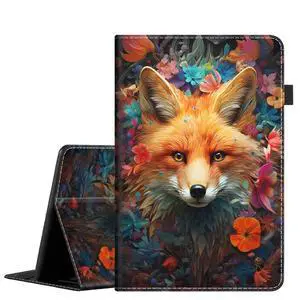 Case for All-New Amazon Fire HD 10 Tablet and Fire HD 10 Plus (13th/11th Generation 2023/2021 Release) Auto Sleep/Wake Multi-Angle Viewing Slim Folio Stand Cover, Fox with Flowers
