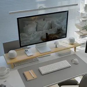 ROCDEER Bamboo Dual Monitor Stand Riser with Underneath Storage, Ergonomic Desk Shelf Supports PC Computer Monitor, Printer, TV for Home, Office, Natural