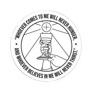Catholic Concepts | Whoever Comes to Me - John 6:35 4 x 2.25 Vinyl Sticker Label Decal Waterproof Cool Accessory for Laptop, Hard Hats, Water Bottles, Scrapbooks, Folders, Cell Phone | 10-Pack