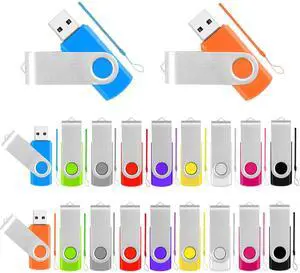 2GB USB Flash Drive Bulk, 20 Pack Thumb Drives Memory Stick Colorful Jump Drives Multipack Zip Pendrive with Lanyards, Swivel Memoria USB Drive Flashdrive for Home Office School Data Storage