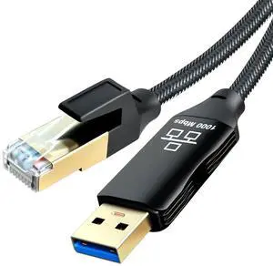 Jelly Tang USB to Ethernet Cable 12Ft,USB 3.0 Male to RJ45 Serial Adapter Directly Connected, Compatible with Laptop, PC, MacBook, Switch, Windows, macOS, Linux(12Ft/4M)