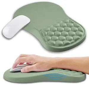 Kuosgm Ergonomic Mouse Pad Wrist Support with Memory Foam Massage Bulge, Carpal Tunnel Pain Relief Mousepad Wrist Rest for Mouse(12x8 inch, Light Green)