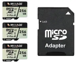 MIXAGE 256GB MicroSDXC Memory Card U3 V30 A1 UH-I, 100MB/s Read 60MB/s Write 4K UHD for Android Phones, Gaming Consoles, Dash Cam Security Action Cameras Pack of 3