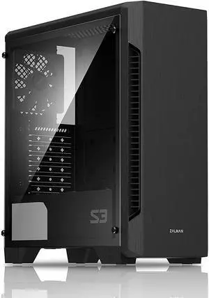 Zalman S3 TG ATX Mid-Tower Desktop PC Case, 3 x Pre-Installed 120mm Zalman Quiet Fans (Support up to 8 Fans), Support GPUs up to 330mm, Full Tempered Glass Side Panel, USB 3.0