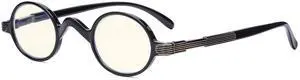 Eyekepper Blue Light Filter Glasses - Computer Reading Glasses - Small Round Blocking Readers Reading with Spring Hinges - Black +0.75