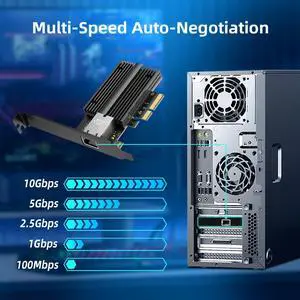 QFly 10G PCIe Network Card PCIe, 10 Gigabit Ethernet Adapter with AQC113 Controller, 10Gb RJ45 Port NIC Card, Supports Windows10/11/Windows Server/Linux