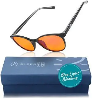 Sleep ZM Blue Light Blocking Glasses for Women + Men - Better Sleep + Anti Eye Strain Protection - Computer Screens & Gaming - Black Taylor Kid - Small Face - 99% Night-time Amber Lens