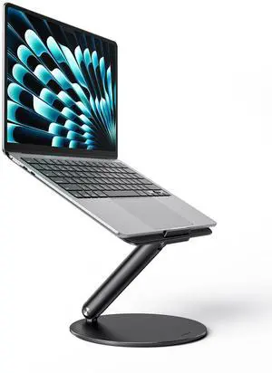 LULULOOK Laptop Stand for Desk, Full Aluminum Computer Stand, 360 Rotating Adjustable Laptop Riser, Foldable MacBook Holder Compatible with MacBook Pro/Air, Dell, HP, and 10-17inch Laptops (Black)