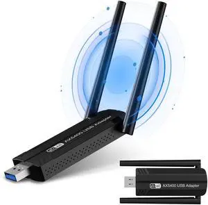 AXE5400 WiFi 6E USB Adapter, RENGOGA USB WiFi Adapter for Desktop PC Laptop Tri-Band Long Range, 6GHz 2402Mbps + 5GHz 2402Mbps + 2.4G 574Mbps Ultra-Low Latency WiFi 6 USB Dongle for Windows 11/10