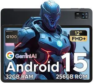 DOOGEE Tab E3+ Android 15 Tablet,Helio G100 Octa-Core,12 inch Tablet,32GB+256GB/TF 2TB,7.5mm Ultra-Thin,90Hz Display,8800mAh,Bluetooth 5.0+5G WiFi,13MP+5MP,Gemini AI/Dual SIM/Face ID/OTG/GPS,Black