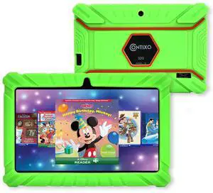 Contixo V8 7" Kids Tablet - 32GB Storage, Pre-Loaded Exclusive 50 Disney Storybooks (Value $200), Android, Parental Controls, Durable Kid-Proof Case - Green