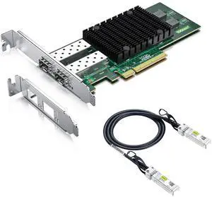 1 Pack of 10Gb PCI-E NIC Network Card Compare to Intel X710-DA2 and 1 Pack of 1 Meter(3.3ft) SFP+ DAC Twinax Cable,Compatible with Mikrotik S+DA0001