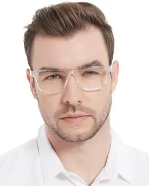 MARE AZZURO Retro Big Reading Glasses 1.00 Men Lightweight Readers 100 125 150 175 200 225 250 275 300 350 400 500 600 (Transparent, 1.0)