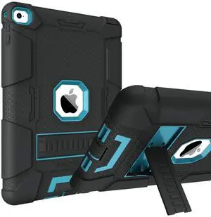 BENTOBEN iPad Air 2 Case, Hybrid Shockproof Protective Case with Kickstand Rugged Triple-Layer Shock Resistant Drop Proof Case Cover for iPad Air 2 with Retina Display/iPad 6, Black/Blue