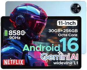 DOOGEE U11 Pro Android 16 Tablet, 11 inch Tablet with Gemini AI,30GB+256GB/2TB TF Octa-Core,90Hz Display, 8580mAh,1080P, Bluetooth 5.0+5G WiFi,Widevine L1,13MP+5MP, Face ID/OTG