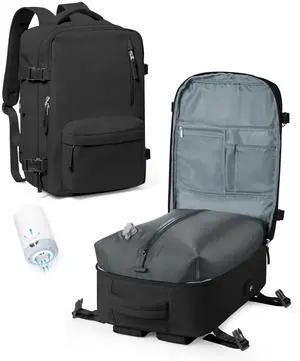 Vacuum Backpack Travel with Pump,mochila compresion al vacio 18x14x8 inches Personal Item Carry on Backpacks,Vacuum Seal Backpack Travel Water Resistant Business Work Laptop Backpack,Black