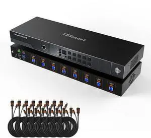 TESmart HDMI KVM Switch 8 Port 8K@60Hz, USB 3.0 8X1 Rackmount KVM Enterprise-Grade EDID Emulator, Hotkey Switch, RS232, LAN Port, IR Remote, IP Control, Auto Scan, with 8 Pcs 5ft KVM Cable