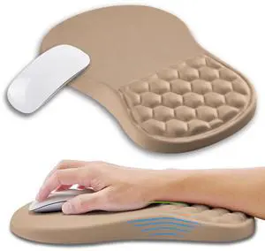 Kuosgm Ergonomic Mouse Pad Wrist Support with Memory Foam Massage Bulge, Carpal Tunnel Pain Relief Mousepad Wrist Rest for Mouse(12x8 inch, Sand Color)