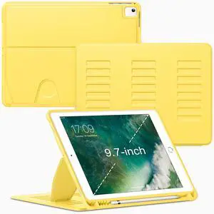 VIKESI Case for iPad 6th / 5th Generation (2018/2017 Released) 9.7-inch and for iPad Air 2/1,Multiple Angles Magnetic Stand Cover,Shockproof Soft Back,Pencil Holder,and Auto Sleep/Wake,Yellow