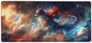 Fantasy Ethereal Galaxy Fox Extended Gaming Mouse Pad, Multipurpose Non-Slip Rubber Base Large Keyboard Mousepad Desk Mat for Office Home, 35.4" X 15.7"