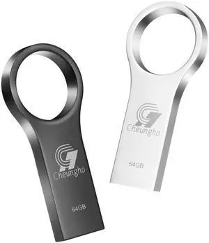 64GB USB Flash Drive 2 Pack, Metal Thumb Drive with Big Circle Design,Waterproof USB 2.0 Portable Jump Drive for Laptop Computer Tablet (2 Colors: Silver Gray)