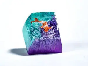 OTAKU KRAFT Orange Koi Azure Twilight Background Ocean Keycap Custom Keyboard Key caps Cute Keycap Artisan Keycaps Aesthetic Key Cap Ocean Gifts Cherry MX Mechanical Keyboard SA Profile 1U