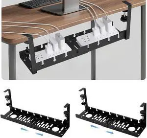 2 Pack No Drilling Extendable Under Desk Cable Management Tray, Adjustable Length 12.2 to 20.5 Inches, Clamp On Design, Heavy Duty, Under Desk Cable Management Tray for Home and Office