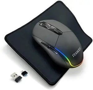ITAWEY Wireless Mouse & Pad Combo with Multicolor LED Strip, Tri Mode (2 x Bluetooth 5.2 & 1 x USB Receiver 2.4G), 6 Buttons, Rechargeable, Quiet Clicks, High Precision 3200 DPI for PC Laptop Tablet