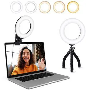 Video Conference Lighting Kit, Ring Light Clip on Laptop Monitor with 5 Dimmable Color & 5 Brightness Level for Webcam Lighting/Zoom Lighting/Remote Working/Self Broadcasting and Live Streaming, etc.