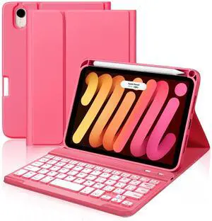 Cousper for iPad mini 7 Keyboard Case A17 Pro 2024/iPad Mini 6 Generation Case with Keyboard 2021 8.3 Inch, Pencil Holder, 7 Color Backlit Detachable Keyboard Cover for iPad mini 7th/6th Gen,Red