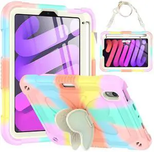 SXYGMZL for iPad Mini 7 (A17 Pro) 2024/Mini 6 8.3'' Butterfly Case for Kids, Girls Cute Kawaii Girly Butterfly Soft Silicone Cover with Stand Shoulder Strap for iPad Mini 7th/6th Generation 8.3", Pink