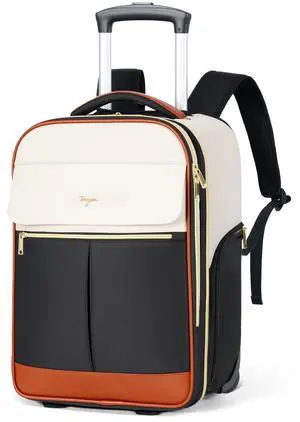 Tonyeee Rolling Backpack for Women, Large Travel Backpack with Wheels Carry on Flight Approved, 17 Inch Laptop Wheeled Roller Bag Suitcase Luggage for Work Bussiness Weekender (Beige,L Underseat Size)